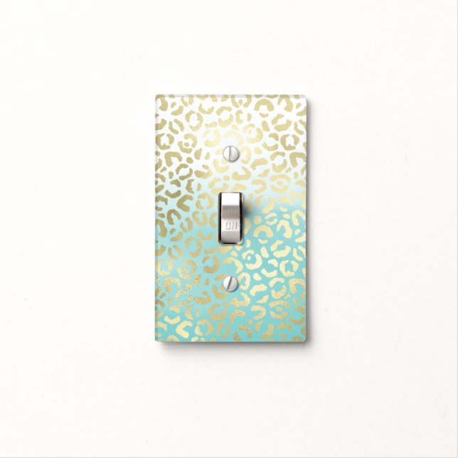 Mint Watercolor Ombre Glam Gold Leopard   Light Switch Cover (In Situ)