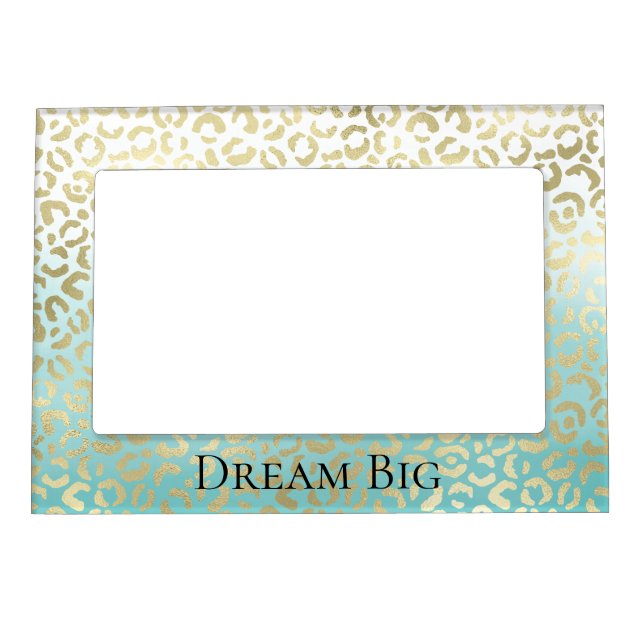 Mint Watercolor Ombre Glam Gold Leopard   Magnetic Frame (Front)