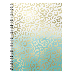 Mint Watercolor Ombre Glam Gold Leopard Notebook