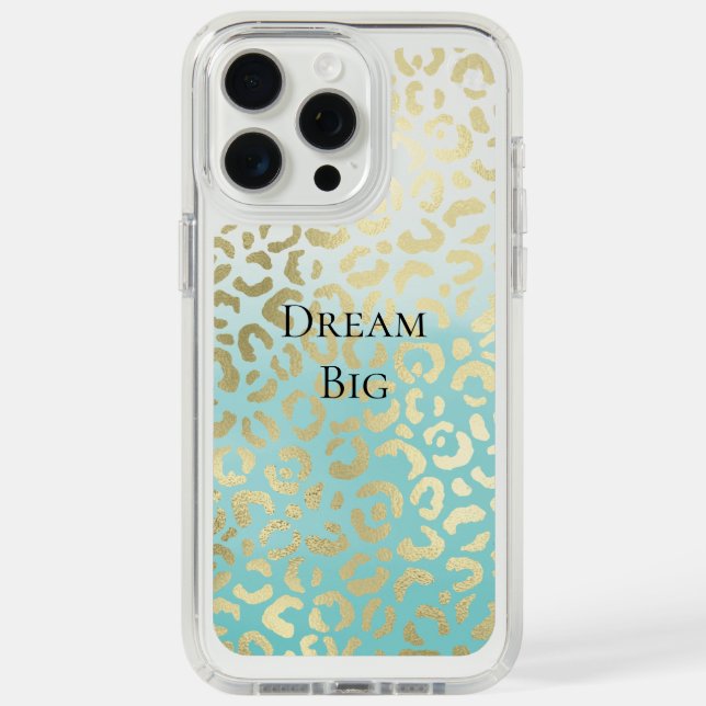 Mint Watercolor Ombre Glam Gold Leopard   Speck iPhone Case (Front (White Titanium))