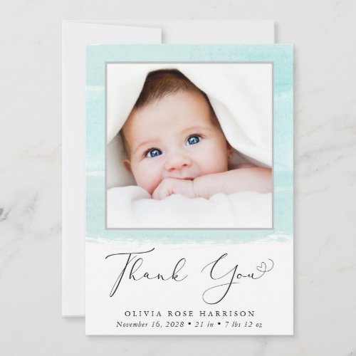 Mint Watercolor Photo Birth Announcement