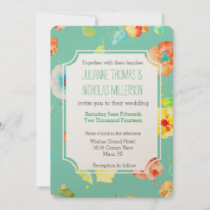 Mint Watercolor Poppies Wedding Invitation