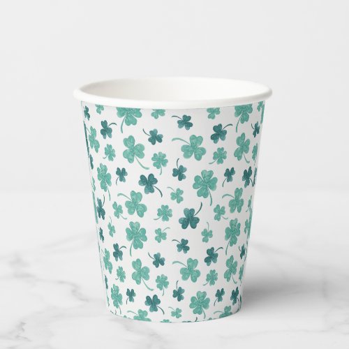 Mint Watercolor Shamrock St Patricks Day Paper Cups