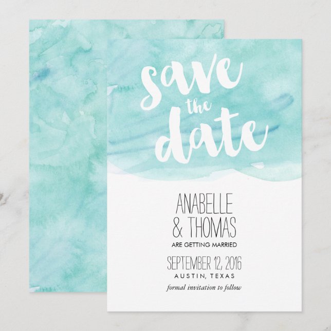 Mint Watercolor Wedding Save the Date Invitation (Front/Back)