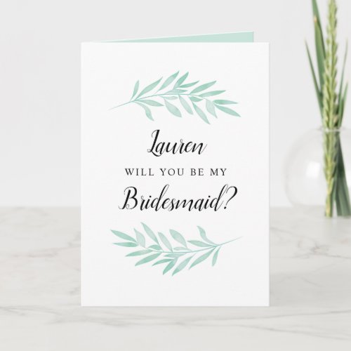 Mint Watercolor Will you be my Bridesmaid Proposal Card