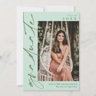 Mint & Watercress Calligraphy Photo Graduation Invitation