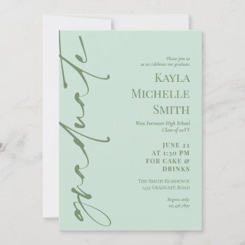 Mint Watercress Green Typography Graduation Party Invitation by Paperpaperpaper at Zazzle