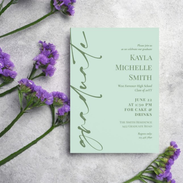 Mint Watercress Green Typography Graduation Party Invitation (Creator Uploaded)