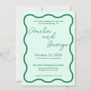 Mint Wavy Retro Wedding Invitation