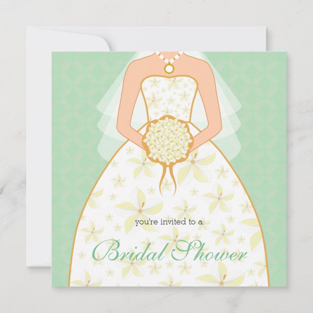 Mint Wedding Dress Custom Bridal Shower Invitation (Back)