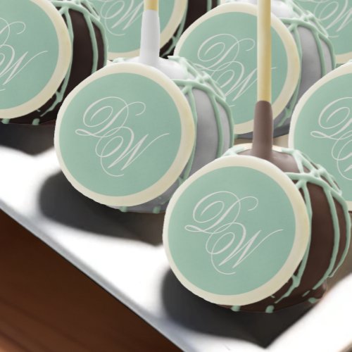 Mint Wedding  Monogram Elegant Script Two Initials Cake Pops