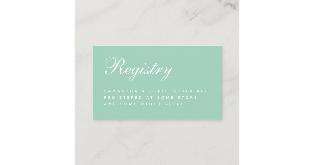 Mint Wedding Registry Simple Elegant Script Green Enclosure Card Zazzle