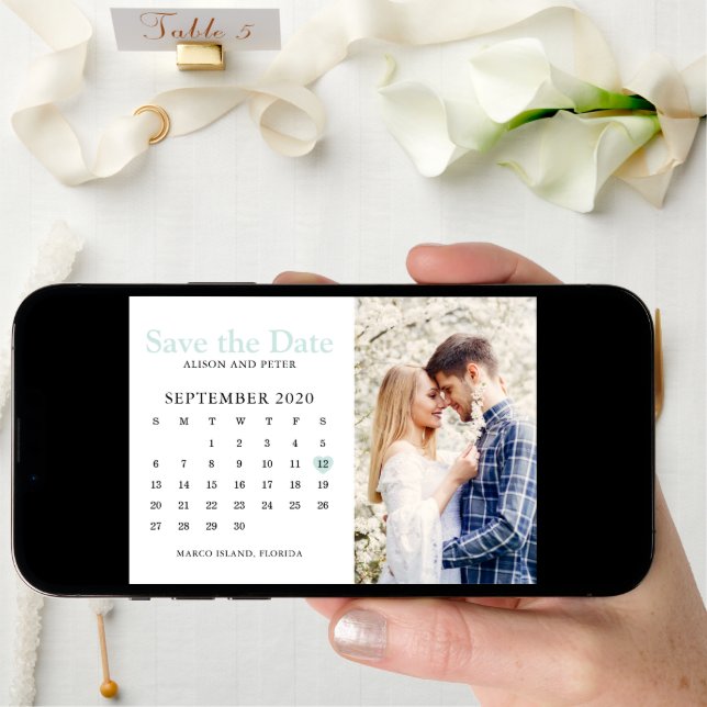 Mint Wedding Save the Date Calendar Photo (Front Digital)