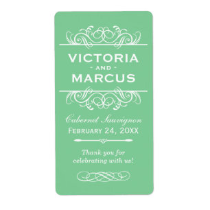 Mint Wedding Wine Bottle Monogram Favor Labels