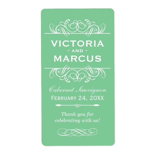 Mint Wedding Wine Bottle Monogram Favor Labels (Front)