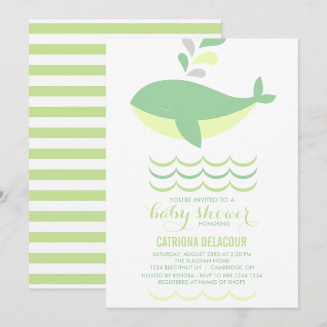Mint Whale Gender Neutral Baby Shower Invitation (Front/Back)