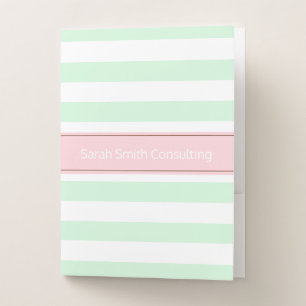 Mint White and Pink Striped Pocket Folder