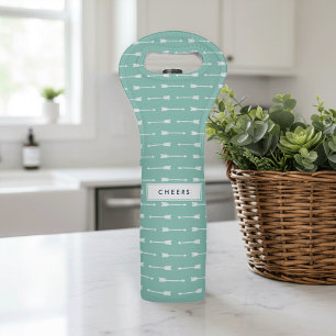 Mint & White Arrow Pattern Wine Bag