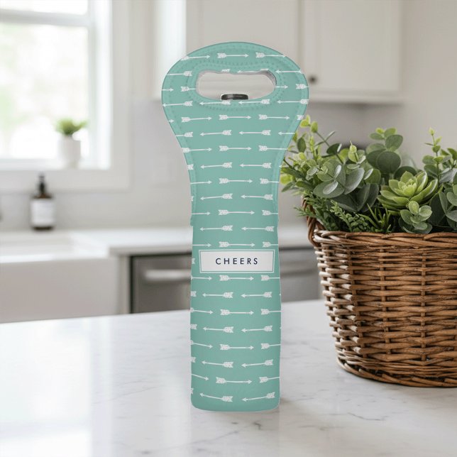 Mint & White Arrow Pattern Wine Bag (Creator Uploaded)