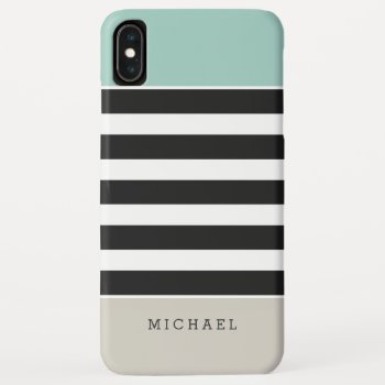 Mint White Black Beige Stripes - Simple Elegant Iphone Xs Max Case by CityHunter at Zazzle