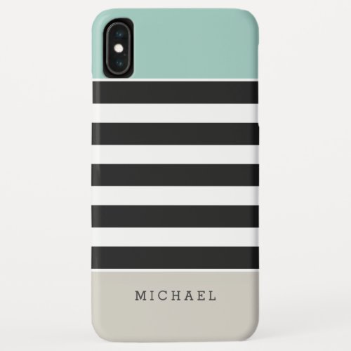 Mint White Black Beige Stripes _ Simple Elegant iPhone XS Max Case