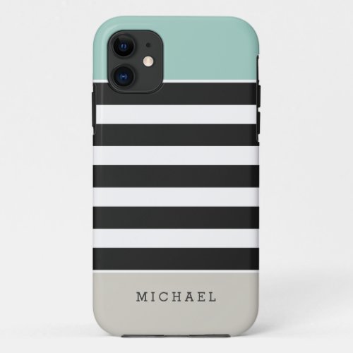 Mint White Black Beige Stripes _ Simple Elegant iPhone 11 Case