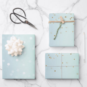 Mint White Bokeh Gold Glitter Confetti Christmas Wrapping Paper Sheets