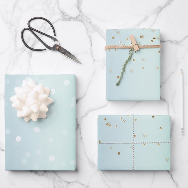 Mint White Bokeh Gold Glitter Confetti Christmas Wrapping Paper Sheets (Front)
