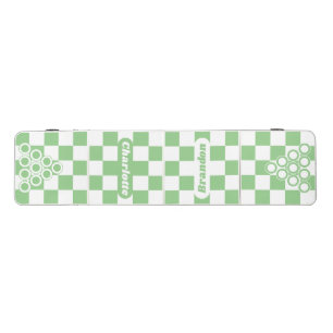 Mint & White Checker with Names Beer Pong Table