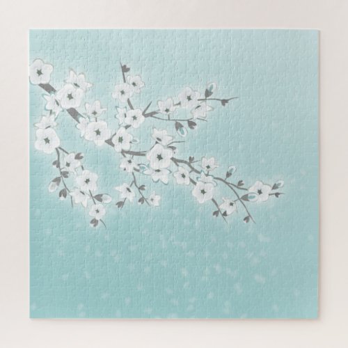 Mint White Cherry Blossom Jigsaw Puzzle