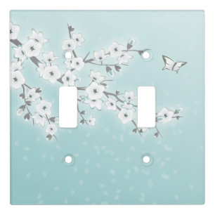 Mint White Cherry Blossom Light Switch Cover