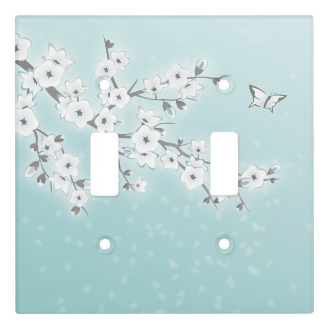 Mint White Cherry Blossom Light Switch Cover (Front)