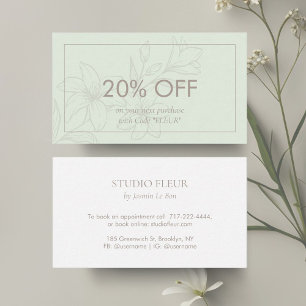 Mint & White Chic Minimal Floral Discount Card