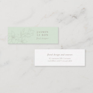 Mint & White   Chic Minimalist Flower  Mini Business Card