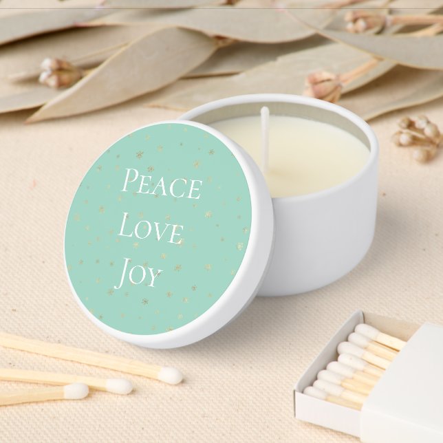 Mint White Christmas Gold Snowflakes Mini Candle Favors (Insitu)