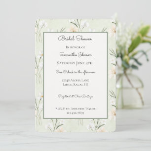 Mint White Cream Hibiscus Orchid Bridal Shower Invitation