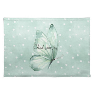 Mint White Dots Butterfly Believe Cloth Placemat
