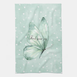 Mint White Dots Butterfly Believe Kitchen Towel