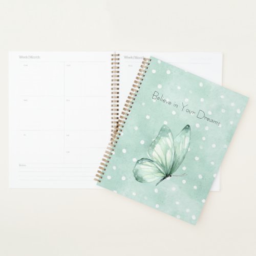 Mint White Dots Butterfly Believe Planner