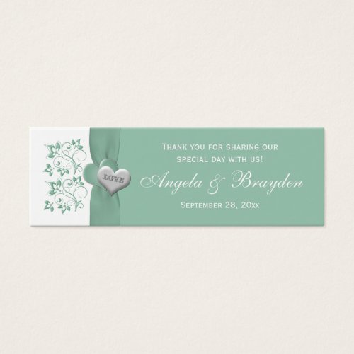 Mint White Floral Hearts Wedding Favor Tag