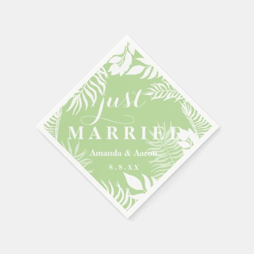 Mint White Floral Meadow Pastel Just Married Napkins