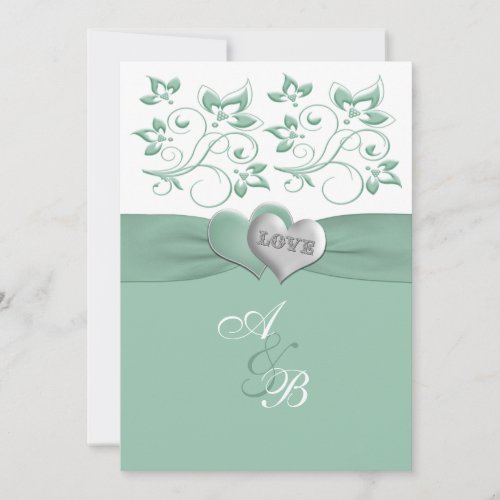 Mint White Floral PRINTED Ribbon Wedding Invite