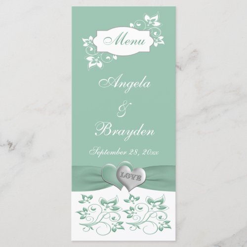 Mint White Floral Wedding Menu Card