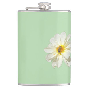 Mint White Flower and Honeybee Vinyl Wrapped Flask