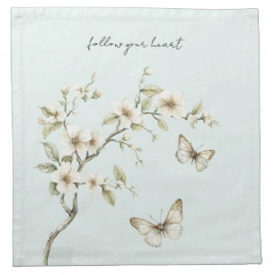 Mint White Flowers Butterflies Bridal Shower Cloth Napkin