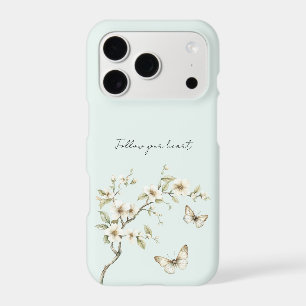 Mint White Flowers Butterflies   iPhone 17 Pro Case
