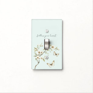 Mint White Flowers Butterflies Light Switch Cover
