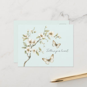 Mint White Flowers Butterflies Postcard