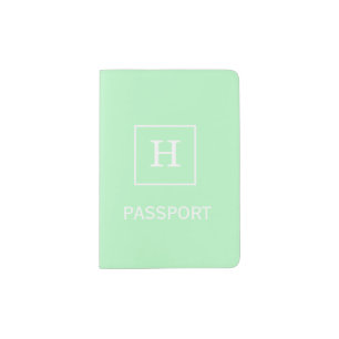 Mint White Framed Initial Monogram Passport Holder