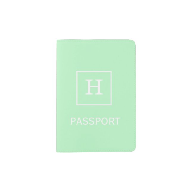 Mint White Framed Initial Monogram Passport Holder (Front)